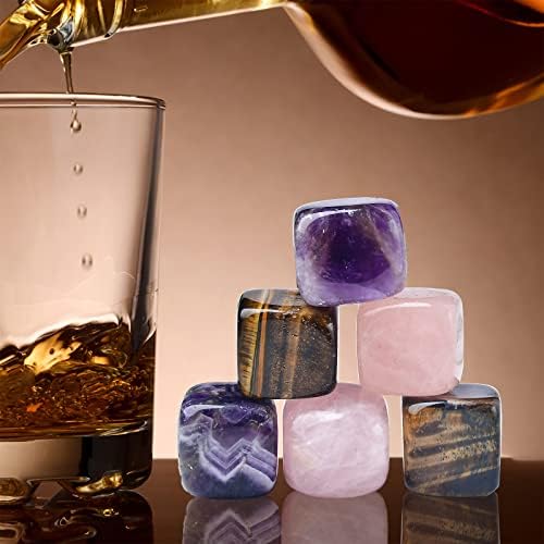 Whiskey Stones Chilling Crystal Ice Cubes for Drinks Whiskey Rocks 0.7-0.8" Wine Cubes Gifts for Women Multi Quartz Set of 6