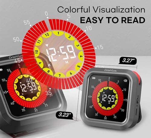 Visual Digital Timer, Large Color Display & Rechargeable, Magnetic Back & Silent Mode, 12 Hours Countdown/Up Stopwatch Timer for ADHD, Kids, Classroom, Kitchen, Work Productivity (Gray)