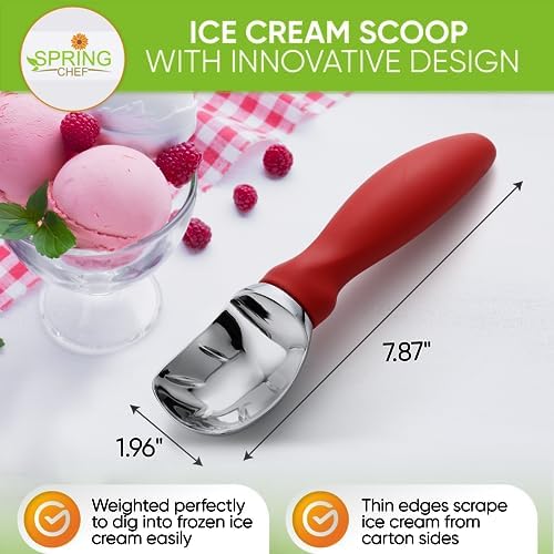 Spring Chef Professional Ice Cream Scoop & Stainless Steel Swivel Vegetable Peeler with Comfortable Handle - 2 Product Bundle - Red