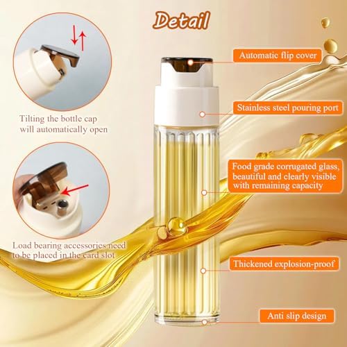 Limso Glass Olive Oil Bottle Dispenser, 17oz / 500ml Oil and Vinegar Dispenser, Automatic Opening and Closing of Bottle Caps (Grey)
