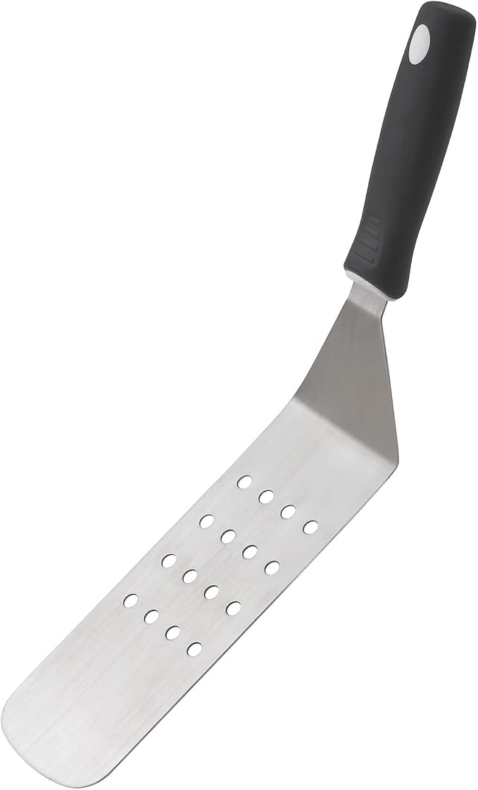 HIC Kitchen Perforated Burger Turner with Soft Grip Handle, Stainless Steel