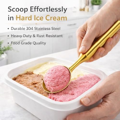 Stainless Steel Ice Cream Scoop, Heavy Duty Scooper, Gold