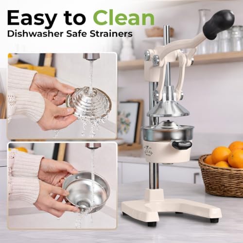 Zulay Kitchen Cast Iron Juicer - Heavy Duty Orange Juicer with Detachable Strainers for Easy Cleaning, Citrus Press for Citrus Fruits, Perfect for Bartenders, Juice Lovers & Health Enthusiasts