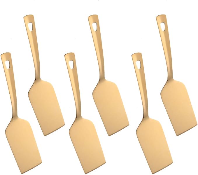 6 Pcs Gold Square End Turner, Stainless Steel Titanium Plated Solid Turner Spatula, Ergonomic Integral Forming Handle-Dishwasher Safe(10.2 inches/26cm)
