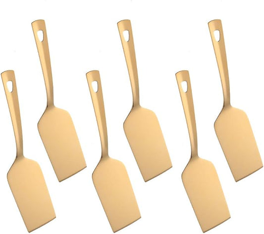 6 Pcs Gold Square End Turner, Stainless Steel Titanium Plated Solid Turner Spatula, Ergonomic Integral Forming Handle-Dishwasher Safe(10.2 inches/26cm)