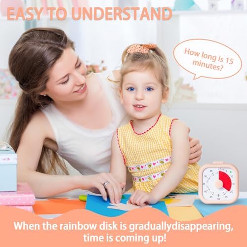 Visual Timer for Kids 60 Minute Countdown Timer Silent Operation for Classroom Study Office Kitchen Kids Timer Teaching (Pink)