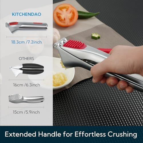 KITCHENDAO Heavy-duty Garlic Press, Built-in Scraper & Cleaning Pusher