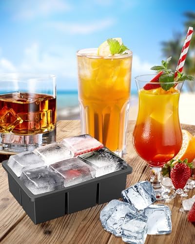 LUCKEA Silicone Large Ice Cube Tray 6 Compartments 2 Set XXL Ice Cube Tray with Lid BPA Free for Chilled Drinks, Whisky and Cocktails