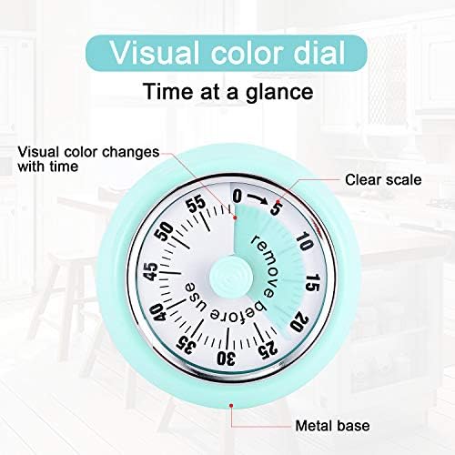 No battery mechanical timer, kitchen timer with magnet, time manager, can be used for cooking, learning, baking, exercise, etc, beautiful appearance, easy to use (green)