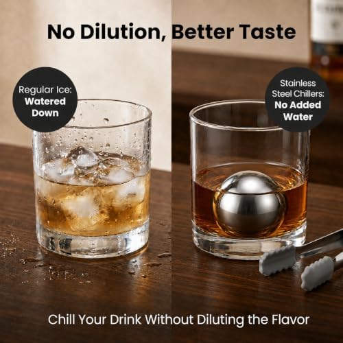 13-Piece Stainless Steel Whiskey Stones Set, 3 Cooling Balls and 8 Cooling Cubes with Tongs and Velvet Pouch (Black Gift Box)