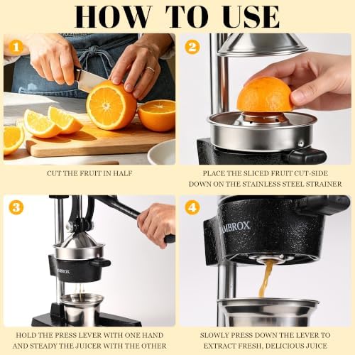 Manual Cast Iron Lemon Squeezer, Black Citrus Juicer