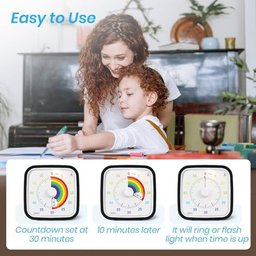 Yunbaoit Rainbow Visual Timer for Kids, 60-min Countdown Timer, Black
