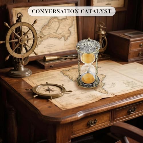 SuLiao Hourglass Sand Timer 60 Minute, 60 Min Mandala Rose Engraving Brass Gold Sand Clock,Antique Reloj De Arena 1 Hora, One Hour Glass Sandglass for Gift Home Office Desk Decor