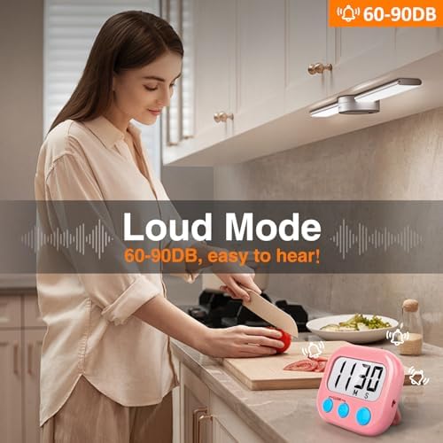 AOUCE Digital Kitchen Timers for Cooking, Timer for Kids 6 Pack Pink