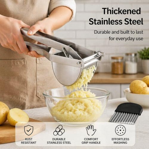 Heavy Duty Large Potato Ricer - 22oz Stainless Steel Food Masher