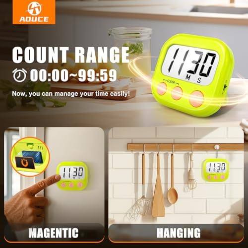 AOUCE Digital Kitchen Timers for Cooking, Timer for Kids 2 Pack Green
