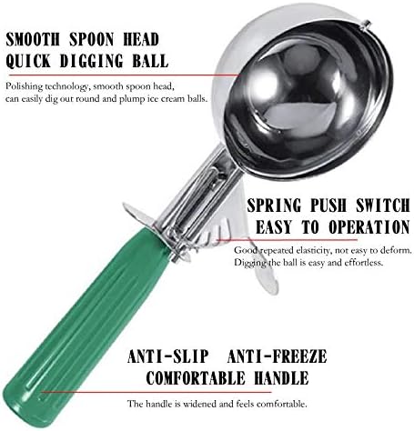 #12(2-2/3 oz.) Stainless Steel Ice Cream Scoop Disher，Stainless Steel Ice Cream Scoop with Trigger Include -Green Handle-For ice cream, frozen yogurt, meat balls etc.