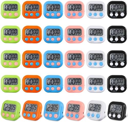 30 Pcs Digital Kitchen Timers, 6 Colors Magnetic LCD Countdown Timers