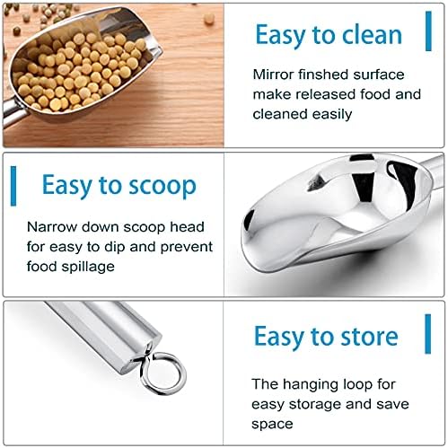 P&P CHEF Ice Scoop Set of 3, Stainless Steel food Scoop, 3+3+3 Oz & Silver