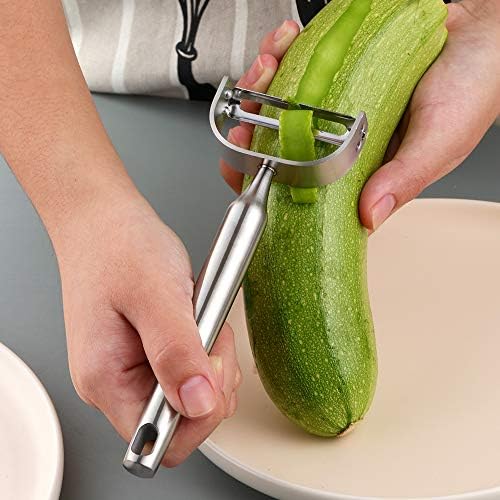 Stainless Steel Vegetable Peeler Silver 2 Pieces, with Potato Eye Remover & Swiveling Twin Blades, Y Shaped Titan Potato Peeler for Fruit & Veggie, Dishwasher Safe
