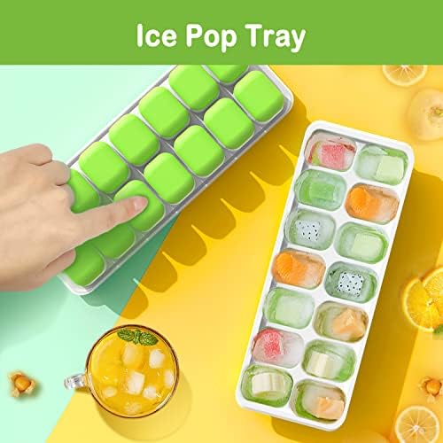 Ice Cube Tray, Silicone Ice Tray with Stackable and Spill-Resistant Lid, Easy Release Ice Cube Trays for Freezer, BPA Free Reusable Ice Trays for DIY Flavor (2 Green)