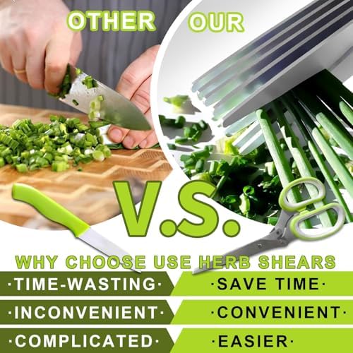 2 Pack Green Herb Scissors, Shallot Scissors, Multipurpose 5 Blade Kitchen Herb Shears, Herb Cutter with Safety Cover and Cleaning Comb for Chopping Shallot Basil Chive Parsley