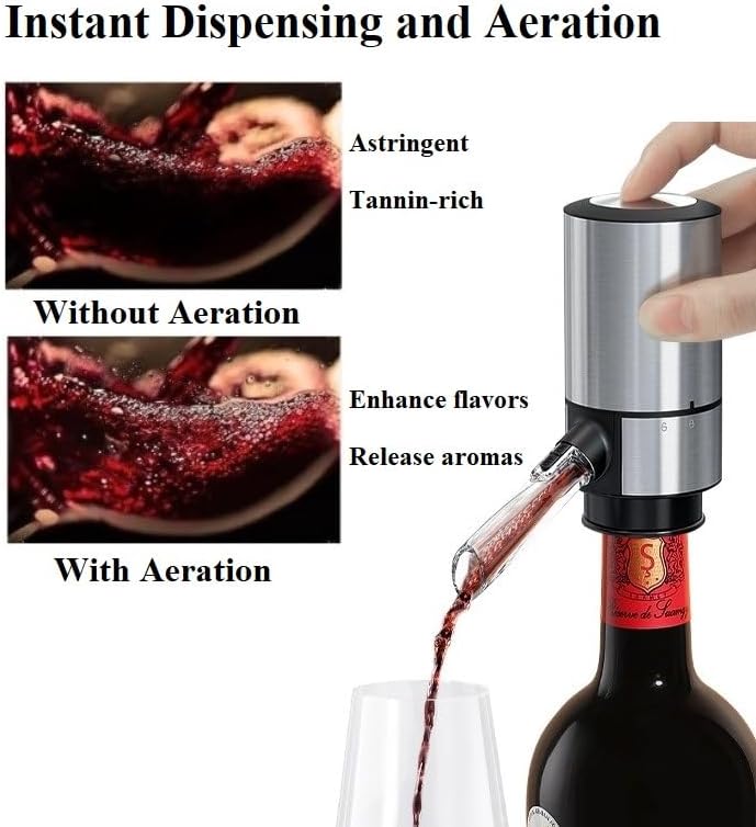 Electric Wine Aerator Dispenser, Automatic Wine Pourer Spout with One-Touch Decanting, No-Drip Wine Decanter, Fits Standard Bottles, Gift for Wine Lovers