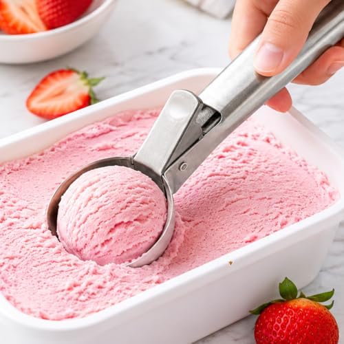 Ice Cream Scoop, Stainless Steel with Trigger & Comfortable Handle, Dishwasher Safe, DIY Ice Cream, Cookie Dough, Muffin, Baking, Sorbet, Gelato, Fruit (gold)