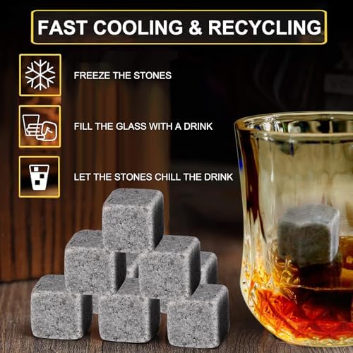 Whiskey Stones Gift Set, Includes 2 Whiskey Glasses, 8 Chilling Whiskey Stones in Wooden Gift Box, Unique Gifts for Men Birthday Christmas Valentine Drinking Gift for Dad Husband Party Holiday Present