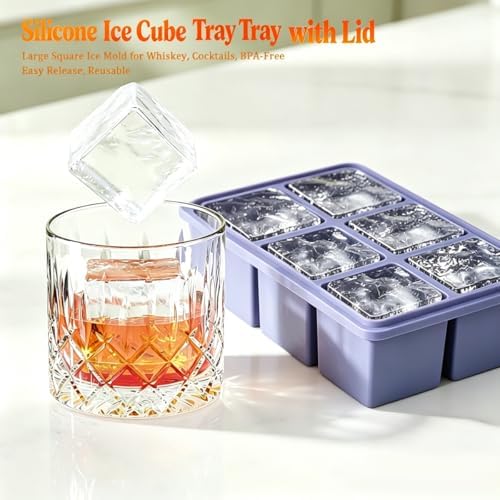Ice Cube Trays for Freezer,Ice Cube Tray,3 Pack Large 2 Inch Big Square Silicone Ice Cube Molds,Old Fashioned Huge Ice Cube Maker for Whiskey,Bourbon & Cocktails