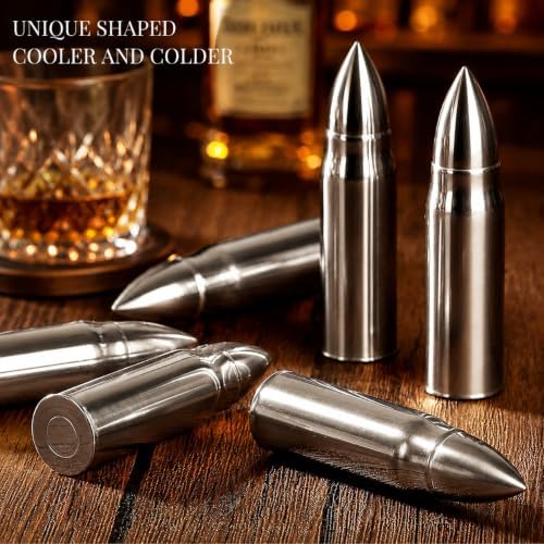 Whiskey Gifts for Men – Whiskey Glasses Set with 6 Stainless Steel Bullet Whiskey Stones, 2 Old Fashioned Glasses, Wooden Bourbon Gift Box, Premium Barware Gift Set