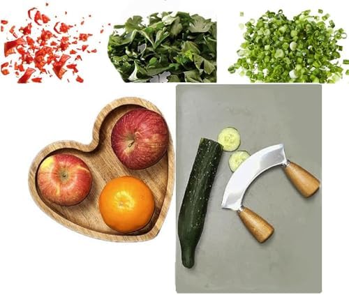 Mezzaluna Chopper Rocking Knife with Sharp Blades,ULU Knife As a Veggie Rocker Pizza Cutter Kale Herbs Chopper Cheese Slicer