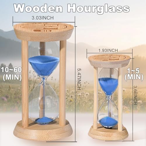 Wooden Sand Timers 2 Minute Hourglass,Stunning Glass Mini Blue Sand Clock for Productivity, Meditation & Decor, 2 Min Small Reloj De Arena for Kitchen, Office, Game, Classroom (Blue)