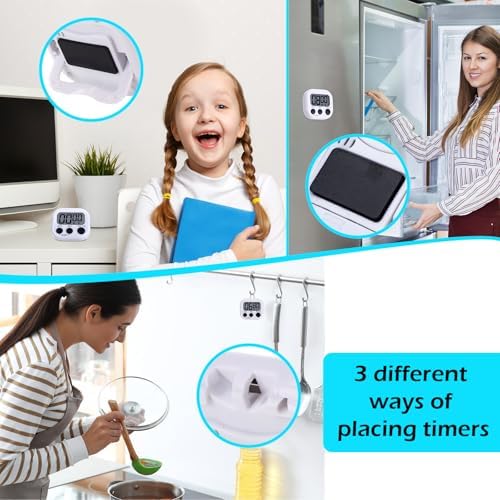 Leumoi 24 Pack Multi-Function Digital Timers with Magnetic Back, Large LCD Display, Loud Alarm, Count up & Countdown, Memory Function for Cooking, Classroom, Study, Exercise & Work(White and Black)