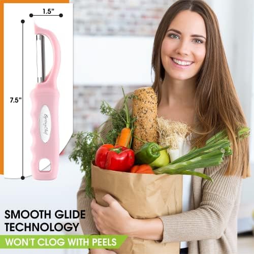 Spring Chef Stainless Steel Swivel Peeler & 4 Sided Handheld Box Grater, XL Size - 2 Product Bundle - Pink Lemonade
