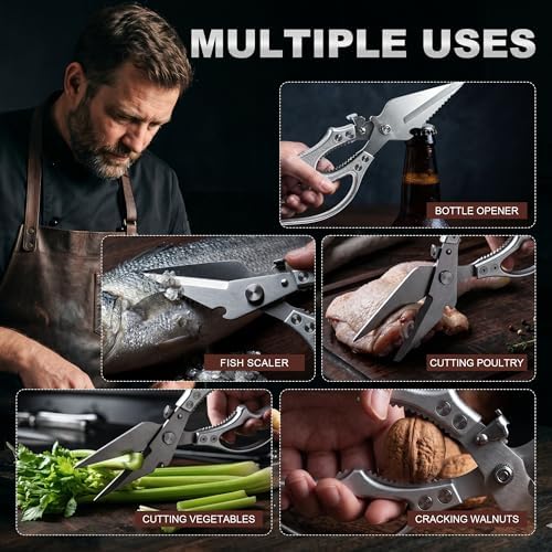 Heavy Duty Kitchen Shears for Food, Kitchen Scissors All Purpose, Stainless Steel Cooking Scissors for Bone, Meat, Poultry, Chicken, Vegetable & Seafood Cutting, Dishwasher Safe