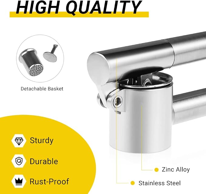 Garlic Press Garlic Mincer & Crusher Stainless Steel Garlic Press Set for Kitchen with Brush & Peeler, Kitchen for Garlic, Garlic Presser Easy to Clean Easy Squeeze Rust Proof (Small A - Single)
