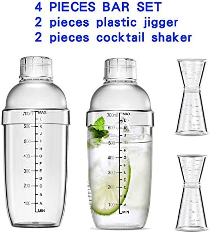 4 pcs Clear Cocktail Shaker Set 2 pcs Plastic bar Shaker with 2 pcs Plastic Cocktail Double Measuring Jigger