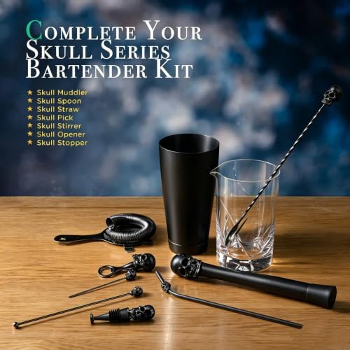 Homestia 4 Pcs Muddler for Cocktail, Bar Tools Set, Halloween Skull Decor