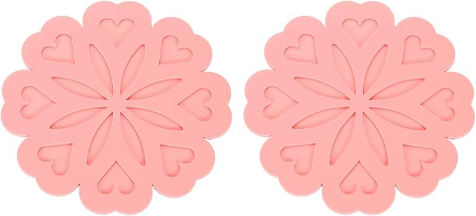 uxcell 2Pcs Silicone Trivet Mats, Flower Pattern Silicone Pad Hot Pad Pan Protectors Table Protector Heat Resistant Mat for Countertop, Hot Dishes, Hot Pots and Pans, Pink