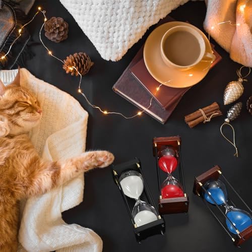 PATIKIL Large Decorative Sand Timer, 60 Minutes Wood Hour Glass Timer Modern Wooden Hour Glass for Cooking Game Office Classroom Kitchen Home, Red(Style 1)