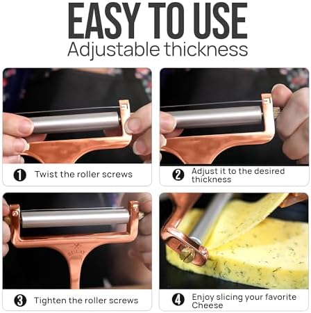 Zulay Adjustable Cheese Slicer - Wire Slicer For Mozzarella, Cheddar, Gouda - Heavy Duty With 2 Extra Wires (Copper)