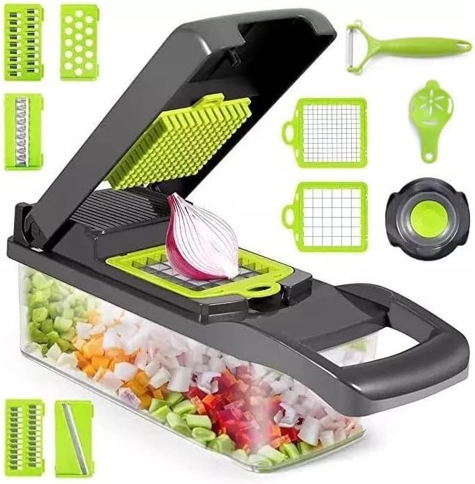 Vegetable and Fruit Chopper, Multifunctional 12 in 1 Food Chopper, Kitchen Vegetable Slicer Dicer Cutter,Veggie Chopper With 8 Blades,Carrot and Garlic Chopper With Container