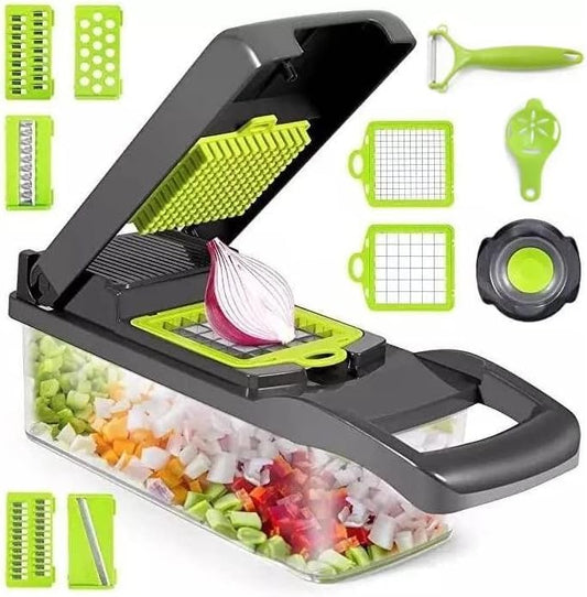 Vegetable and Fruit Chopper, Multifunctional 12 in 1 Food Chopper, Kitchen Vegetable Slicer Dicer Cutter,Veggie Chopper With 8 Blades,Carrot and Garlic Chopper With Container
