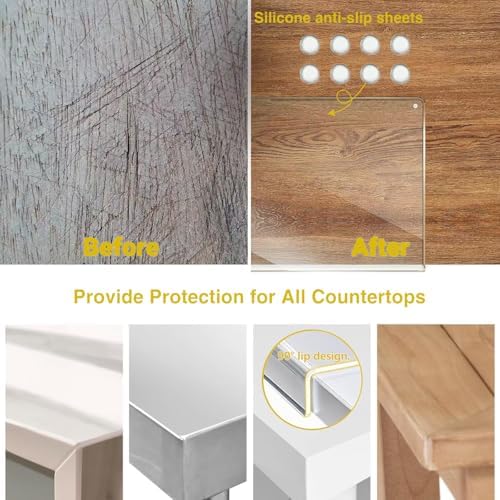 3PCS Acrylic Cutting Board Set with Counter Lip, Small, Large and XL, Clear Cutting Board for Countertop, Non-Slip, Counter Protectors for Kitchen, Use for Vegetable, Meat, Cheese, Fruit, Bread