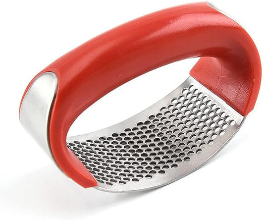 Stainless Steel Garlic Press Rocker Set - Easy Operate and Clean Kitchen Tools (Red)