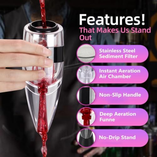 Wine Aerator Pourer with Sediment Filter and Stand