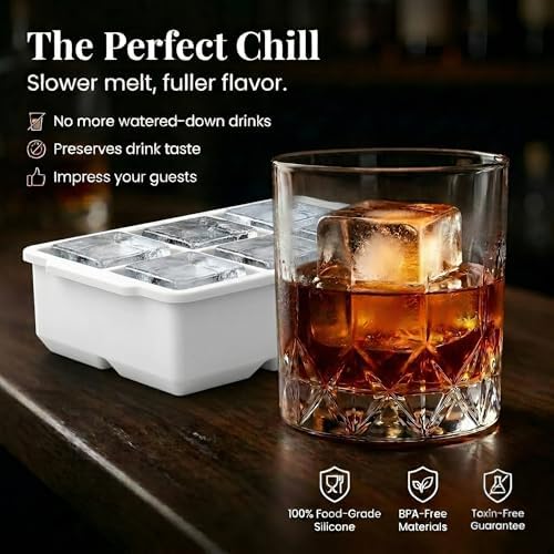 KitchFort® Large Silicone Ice Cube Tray (3-Pack) - 2" Big Ice Mold with Lid