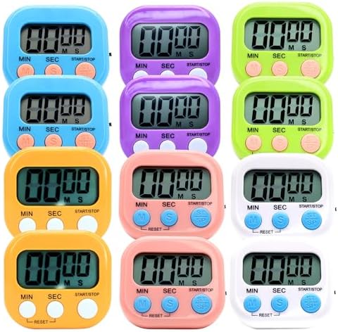 12 Pack Multi-Function Electronic Timer - Kitchen Timer,Magnetic Digital Timers,Big LCD Display, ON/Off Switch,Extensively Use in Cooking,Gym, Meeting, Classroom,Kitchen,Study,Work,Outdoor Activities