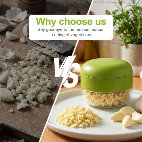 Mini Garlic Chopper and Press with Container，2026 New Manual Garlic Twister Masher and Crusher，Garlic Press Stainless Steel for Kitchen Cooking and Food Prep (3)